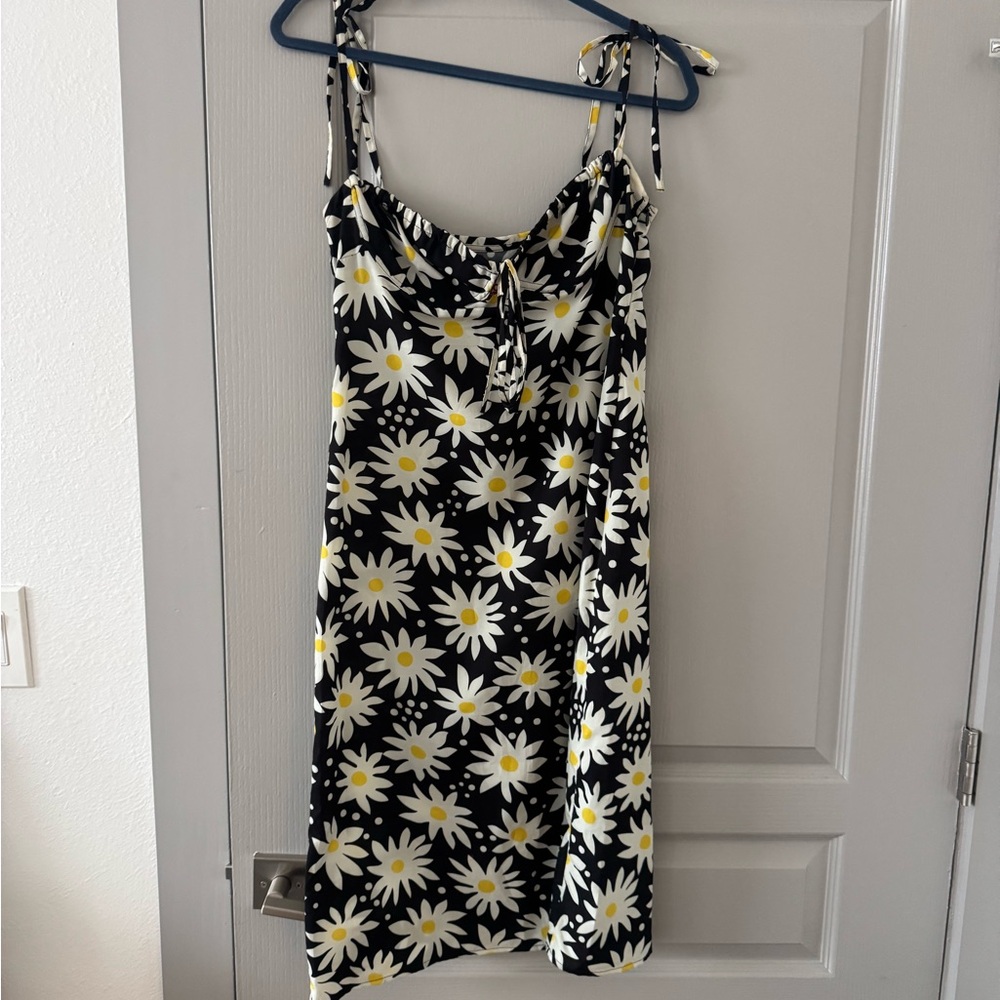 SOLID & STRIPED Daisy Print Black Midi Dress